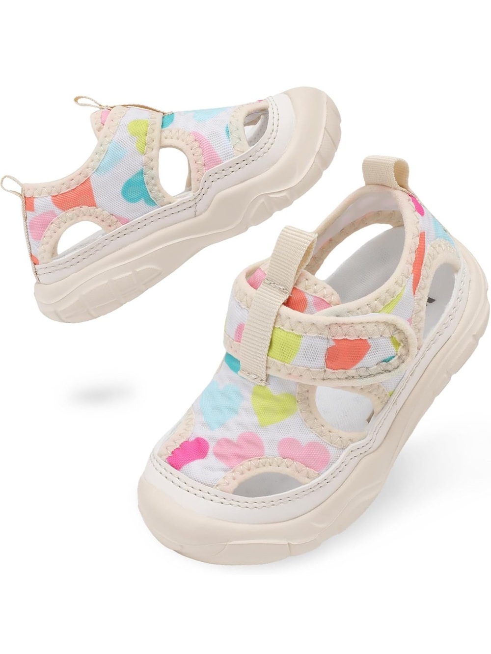 Toddler Heart Print Water Sandals Size 7-7.5 Colorful Velcro